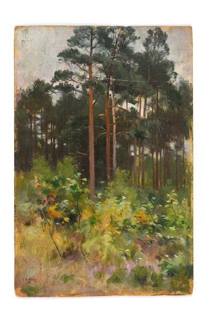 Georges Frédéric ROTIG (1873 - 1961) Forest / Hunting dog.
Oil on double-sided panel,...