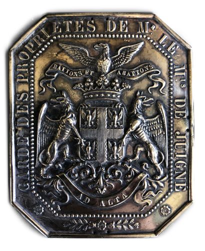 null Guard plate of the properties of the Marquis de Juigné, octagonal in silver...