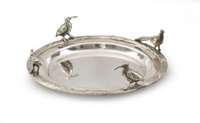 null Coaster in solid silver with ribbon decoration decorated with pheasants and...