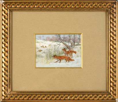 Georges Frédéric ROTIG (1873-1961) Horde of wild boars in the snow.
Foxes on the...