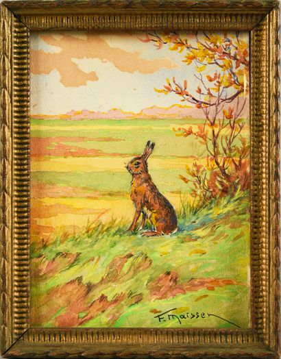 Fernand Maissen (1873 - ) Hare on the prowl.
Watercolor, signed lower right
12 x...