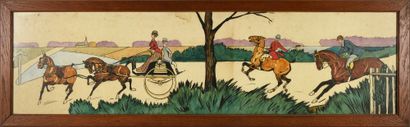 Ecole Française début XXe. Hunting scene
Watercolor 35 x131 cm