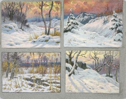 Georges Frédéric ROTIG (1873 - 1961) 4 studies of snow landscapes.
Watercolors gouache,...