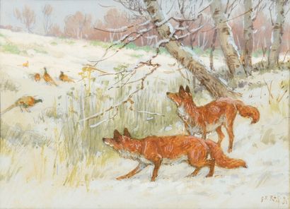 Georges Frédéric ROTIG (1873-1961) Horde of wild boars in the snow.
Foxes on the...