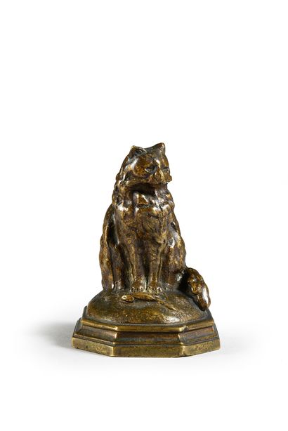 Emmanuel FREMIET (1824 - 1910) d'après Seated cat.
Bronze with light brown patina.
H....