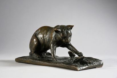 École du XXe siècle Cat with butterfly
Bronze with brown patina.
L. : 20 cm