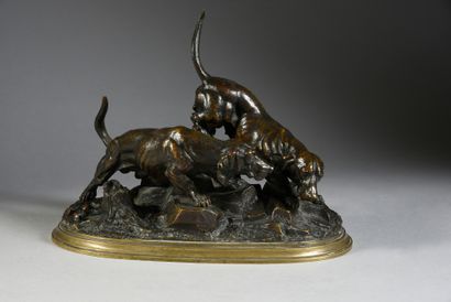 Jules moigniez (1835 - 1894) Two bassets
Bronze with shaded brown patina, signed...
