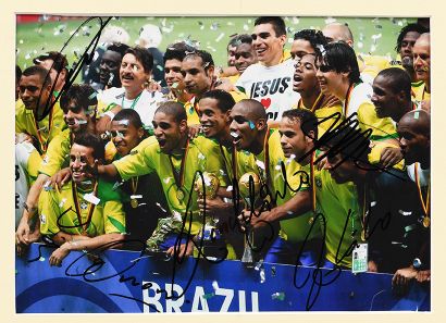 null Equipe Nationale du Brésil. Photo autographiée par Kaka, Adriano, Ronaldinho...