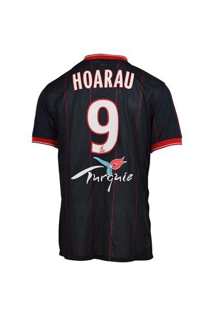 null Guillaume Hoarau. Striker. Jersey #9 of Paris Saint-Germain worn during the...