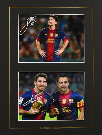 null Lionel Messi. Set of 2 photos autographed by the player under the FC Barcelona...