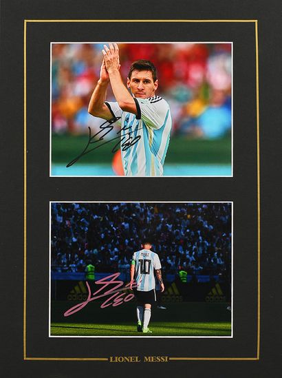 Lionel Messi. Ensemble de 2 photos autographiées...