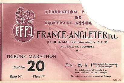  Billet officiel de la rencontre amicale entre la France et l'Angleterre le 26 mai...