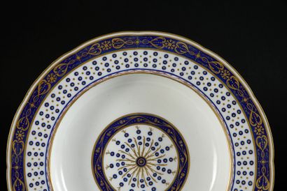 null Two 18th century Sèvres porcelain soup plates Marks in blue with two intertwined...