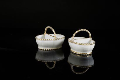 Pair of double oval shaped Sèvres hard porcelain...