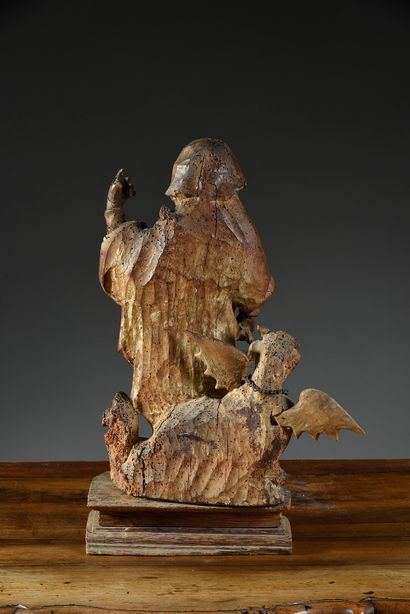 Brabant, Bruxelles, vers 1500 Sainte Marguerite en noyer sculpté, avec restes de...