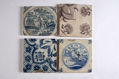 null Four Dutch earthenware tiles of the 18th and 19th centuries With manganese decoration...