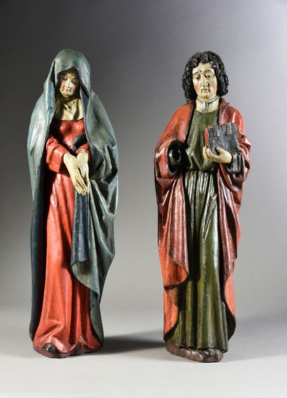 Brabant, fin du XVe siècle Virgin and Saint John of Calvary in carved and polychromed...