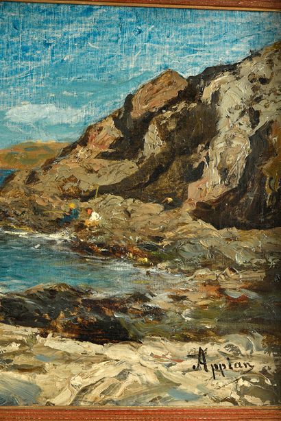 Adolphe APPIAN (1818-1898) Tartan on the edge of the Mediterranean coast.
Oil on...