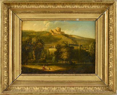Ecole FRANÇAISE vers 1830 View of the Castle of La Roche Guyon
Oil on panel.
H. :...