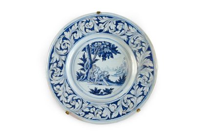 null Nevers earthenware dish of the 17th century With blue and manganese decoration,...