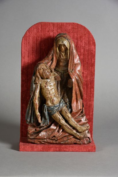 Burgondo-flamand, fin du XVe siècle Vierge de Pitié en chêne sculpté et polychromé,...