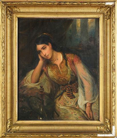 François-Auguste BIARD (1799 - 1882) Jeune femme au narguilé.
Toile, signée en bas...