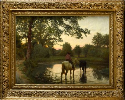 Paul Albert GIRARD (1839 - 1920) Horses at the pond
Canvas (Restoration)
Signed lower...