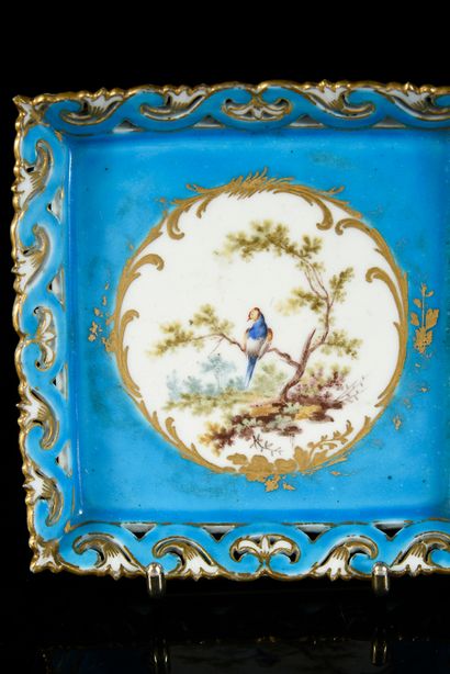 null Tray 'carré à jours' (3rd size) in Sèvres porcelain of the 18th century Marks...