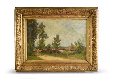 École du XIXe siècle View of the hamlet.
Oil on canvas.
Bears an apocryphal signature...