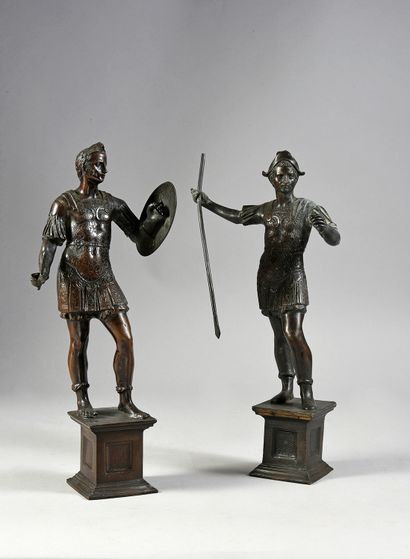 Entourage de Tiziano Aspetti (1559-1606) Pair of bronze subjects with brown patina,...