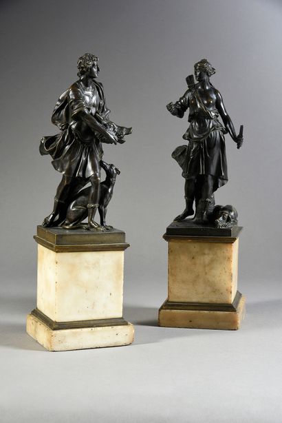 null Diana and Calydon
Pair of chased bronze groups with shaded brown patina, representing...