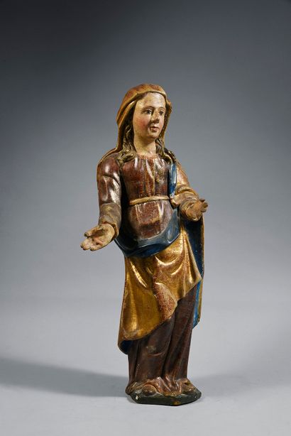 Allemagne, Rhin moyen, fin du XVe siècle Sainte femme en bois sculpté, polychromé...