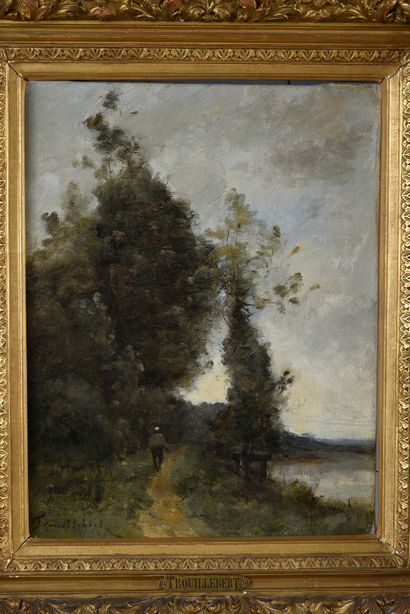Paul Désiré TROUILLEBERT (1829-1900) Promenade en bord de rivière
Huile sur toile.
Signée...