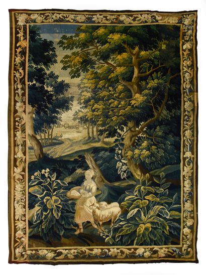 AUBUSSON 
Animated landscape, shepherdess and her sheep
Wool, parts redone
306 x...