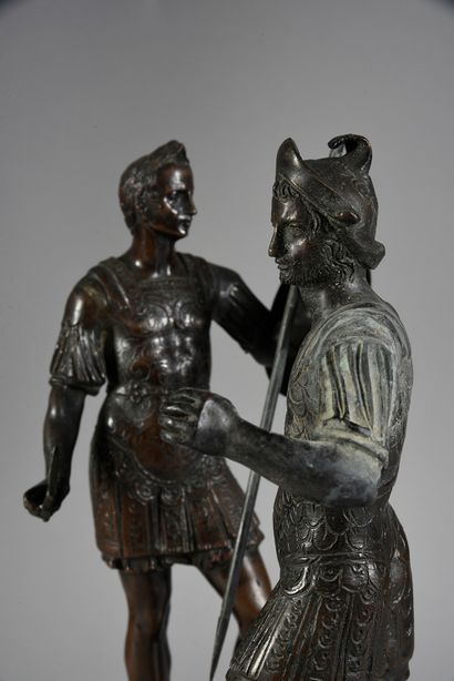 Entourage de Tiziano Aspetti (1559-1606) Pair of bronze subjects with brown patina,...