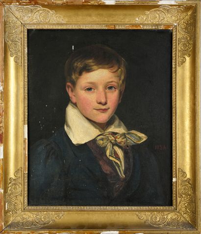 École Française du XIXe siècle Portrait de jeune de garçon au col blanc.
Toile, datée...