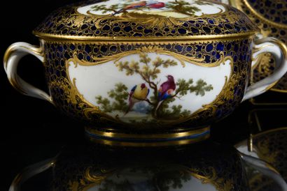 null Ecuelle 'ronde tournée' (1st size), its lid and its tray in Sevres porcelain...