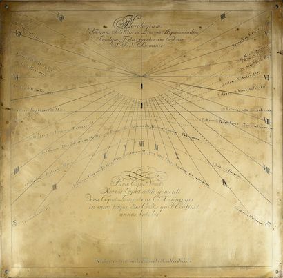 null Extremely rare and exceptional large Flemish sundial with horizontal brass table...