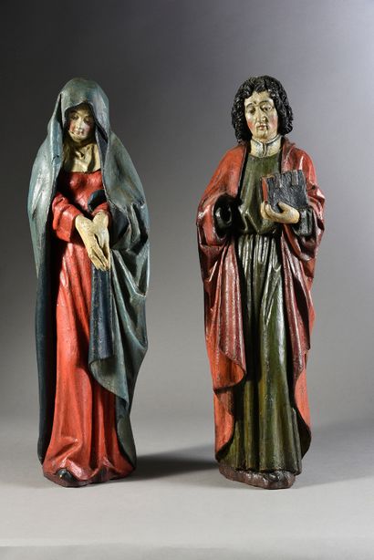 Brabant, fin du XVe siècle Vierge et saint Jean de Calvaire en bois sculpté et polychromé,...