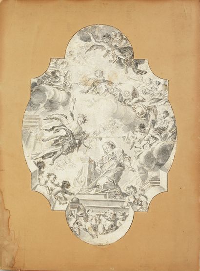 Ecole Italienne du XVIIIe siècle The Annunciation.
Ink wash, ceiling project. (two...