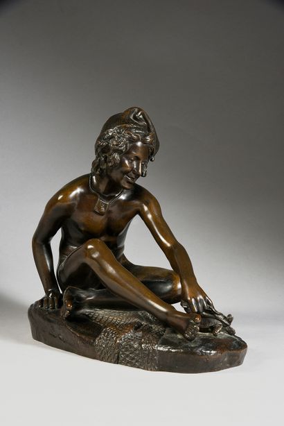 François Rude ( 1784 - 1855) d'après Young Neapolitan fisherman playing with a turtle.
Bronze
H....