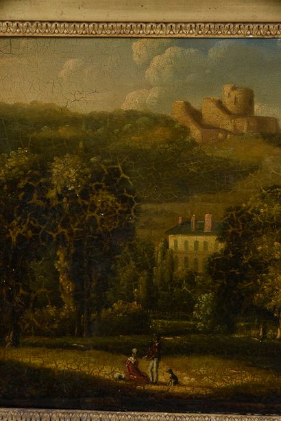 Ecole FRANÇAISE vers 1830 View of the Castle of La Roche Guyon
Oil on panel.
H. :...