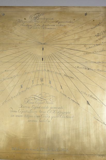 null Extremely rare and exceptional large Flemish sundial with horizontal brass table...