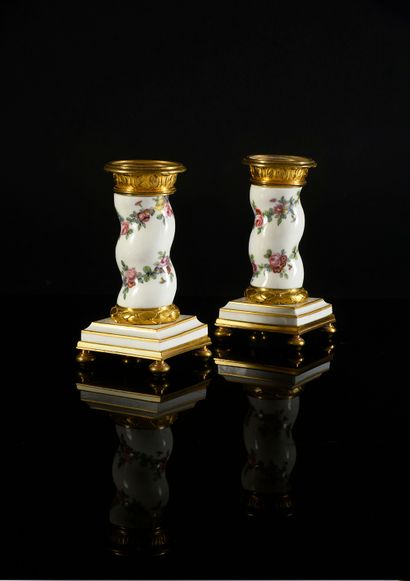 Pair of 18th century Sèvres porcelain candlesticks...