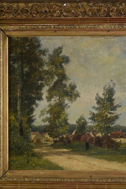 École du XIXe siècle View of the hamlet.
Oil on canvas.
Bears an apocryphal signature...