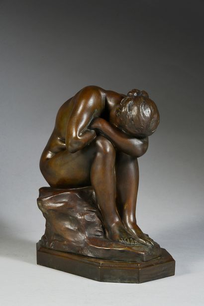 Aimé-Jules DALOU (1838-1902) The broken mirror
Bronze proof with brown patina representing...