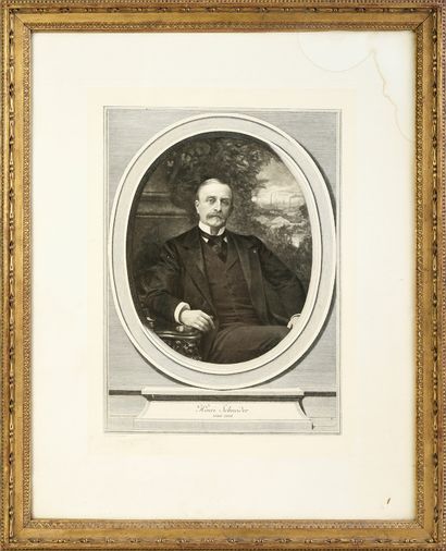 null Portrait d'Henri Schneider.
Héliogravure ( mouillure en haut)
45 x 36 cm