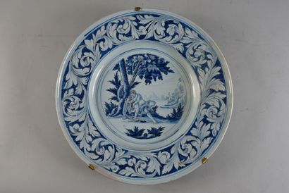 null Nevers earthenware dish of the 17th century With blue and manganese decoration,...