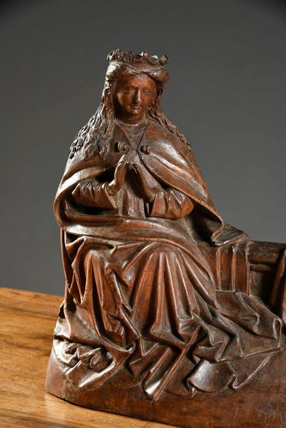 Pays-Bas méridionaux, vers 1480 Couronnement de la Vierge en noyer sculpté en fort...