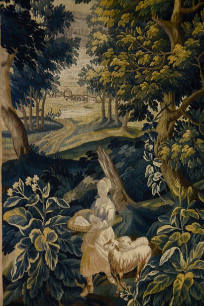 AUBUSSON 
Animated landscape, shepherdess and her sheep
Wool, parts redone
306 x...